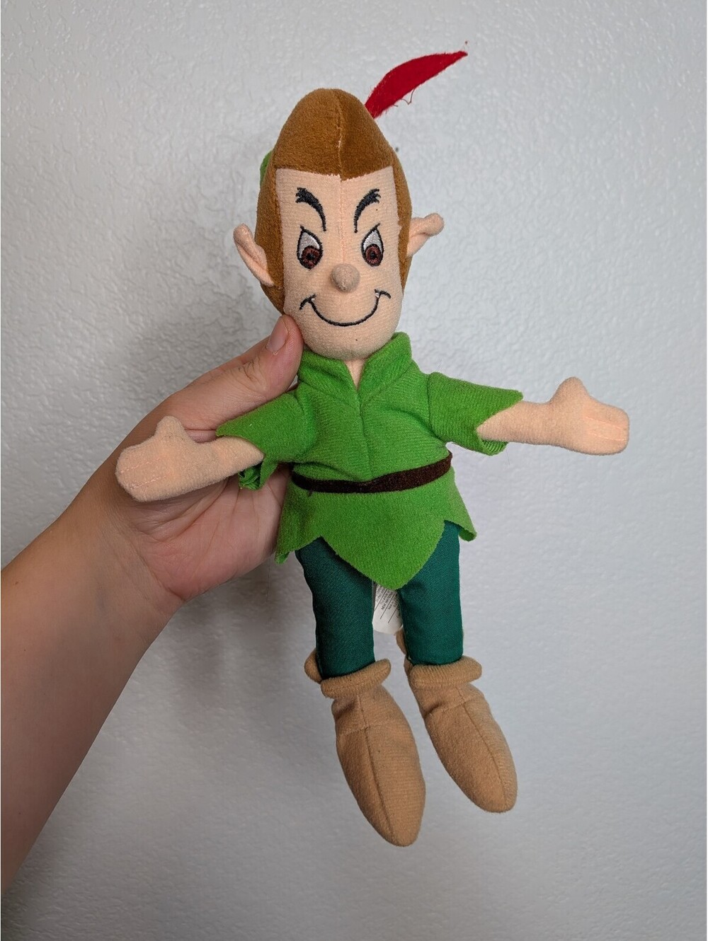 Disney Peter Pan Plush Doll Green Outfit Red Feather Walt Disney Company